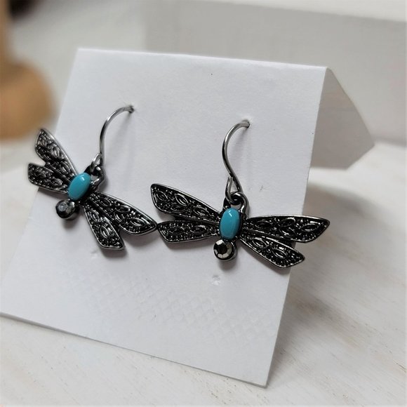 Sweet Small Dragonfly Pierced Earrings Ear Wires Silver - Picture 2 of 6